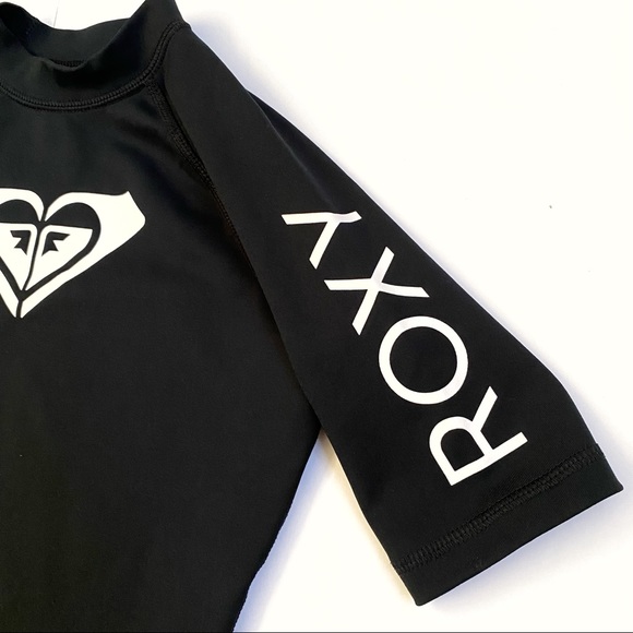 Roxy black white front logo rash guard short sleeve swim top - Picture 2 of 8